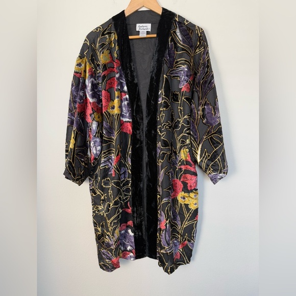Vintage Anthony Richards Velvet Floral Kimono One Size Fairy Whimsigoth Gothic - Picture 1 of 6